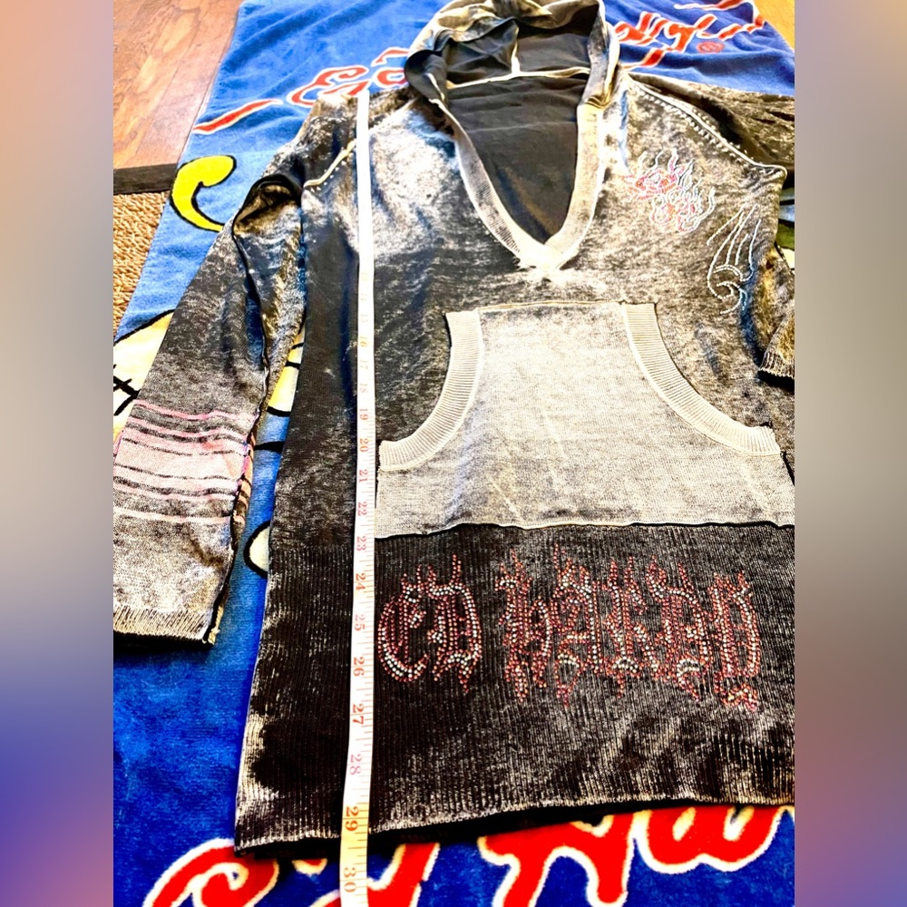 Ed Hardy Christian Audigier hooded pullover burnout acidwash hoodie sweater Y2k - Picture 5 of 8